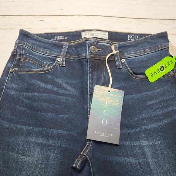 Liverpool Kingston Modern Slim Straight Jeans Dark Stanton Wash Button Zip 30x34 - Picture 5 of 13